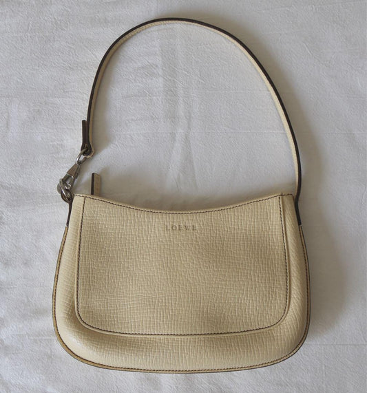 LOEWE Accessory Pouch Hand Pouch Logo OLD Leather Cream Authentic