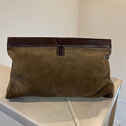 LOEWE Clutch Bag Second Bag Anagram Suede Leather Brown Authentic