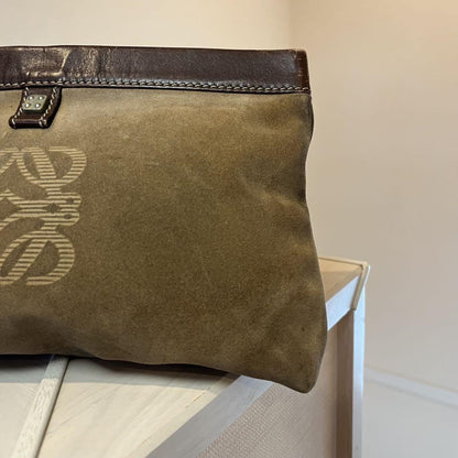 LOEWE Clutch Bag Second Bag Anagram Suede Leather Brown Authentic