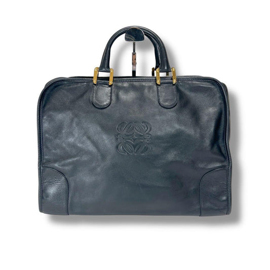 LOEWE Mini Boston Bag Hand Tote Purse Anagram Leather Black Authentic