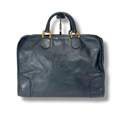 LOEWE Mini Boston Bag Hand Tote Purse Anagram Leather Black Authentic