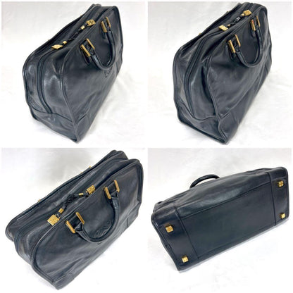 LOEWE Mini Boston Bag Hand Tote Purse Anagram Leather Black Authentic