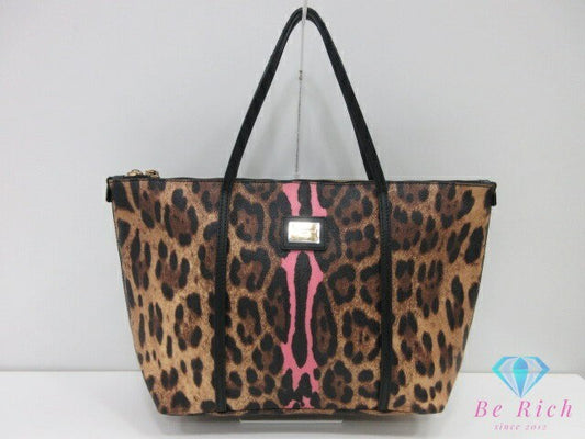 Dolce & Gabbana Hand Bag Tote Purse Leopard PVC Leather Brown Pink Authentic