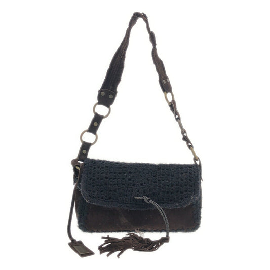 Dolce & Gabbana Shoulder Bag Purse Leopard Knit Suede Leather Black Brown Auth