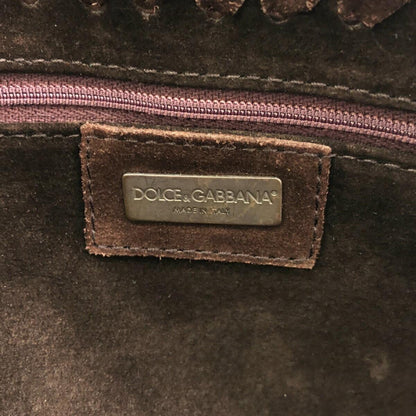 Dolce & Gabbana Shoulder Bag Purse Leopard Knit Suede Leather Black Brown Auth