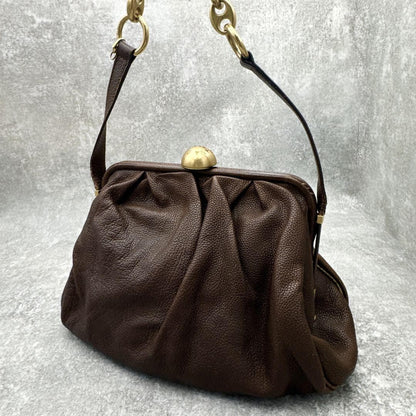 Dolce & Gabbana Shoulder Bag Purse KissLock Leather Brown Authentic
