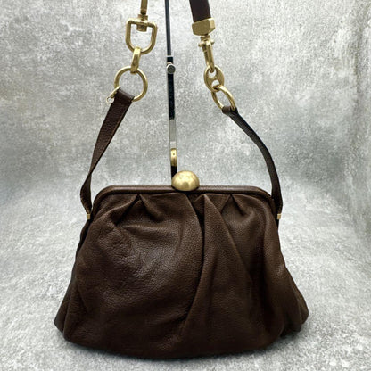 Dolce & Gabbana Shoulder Bag Purse KissLock Leather Brown Authentic