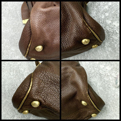 Dolce & Gabbana Shoulder Bag Purse KissLock Leather Brown Authentic