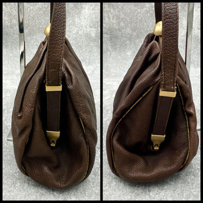Dolce & Gabbana Shoulder Bag Purse KissLock Leather Brown Authentic