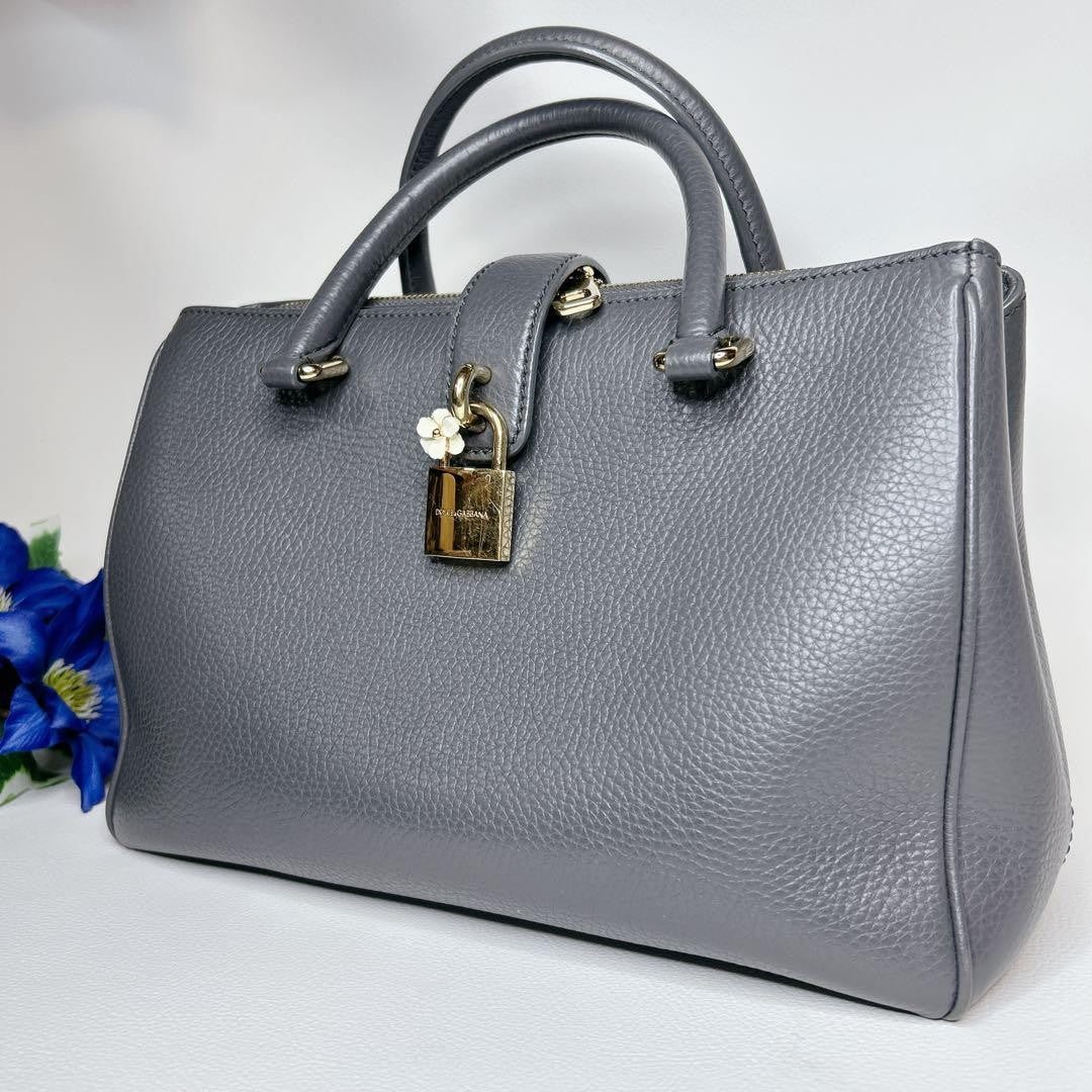 Dolce & Gabbana Hand Bag Tote Purse Leather Gray Authentic
