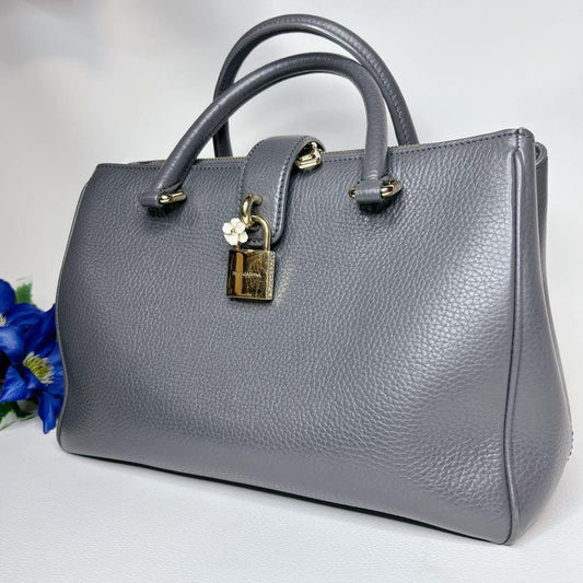 Dolce & Gabbana Hand Bag Tote Purse Leather Gray Authentic