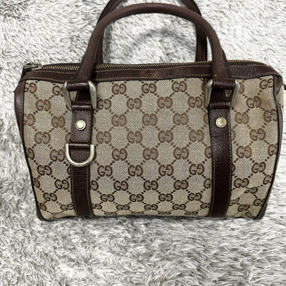 GUCCI Mini Boston Bag Hand Tote Purse GG Canvas Leather Brown Beige Authentic