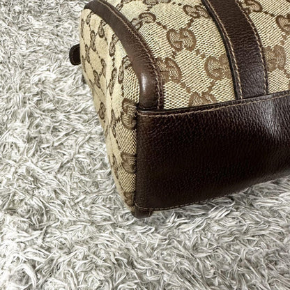 GUCCI Mini Boston Bag Hand Tote Purse GG Canvas Leather Brown Beige Authentic