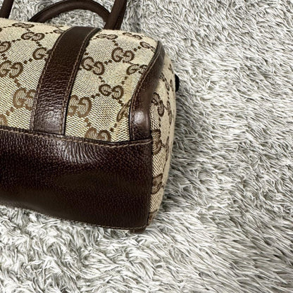 GUCCI Mini Boston Bag Hand Tote Purse GG Canvas Leather Brown Beige Authentic