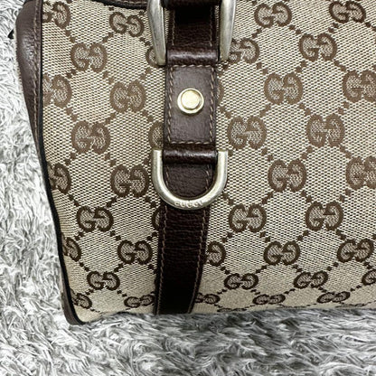 GUCCI Mini Boston Bag Hand Tote Purse GG Canvas Leather Brown Beige Authentic