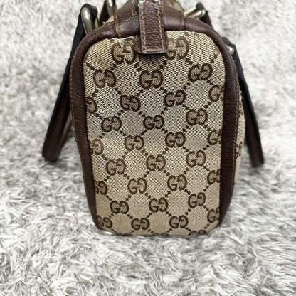 GUCCI Mini Boston Bag Hand Tote Purse GG Canvas Leather Brown Beige Authentic