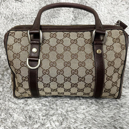 GUCCI Mini Boston Bag Hand Tote Purse GG Canvas Leather Brown Beige Authentic