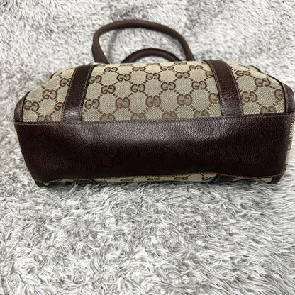 GUCCI Mini Boston Bag Hand Tote Purse GG Canvas Leather Brown Beige Authentic
