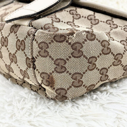 GUCCI Shoulder Bag Purse GG Canvas Leather White Brown Authentic