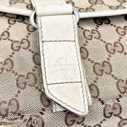 GUCCI Shoulder Bag Purse GG Canvas Leather White Brown Authentic