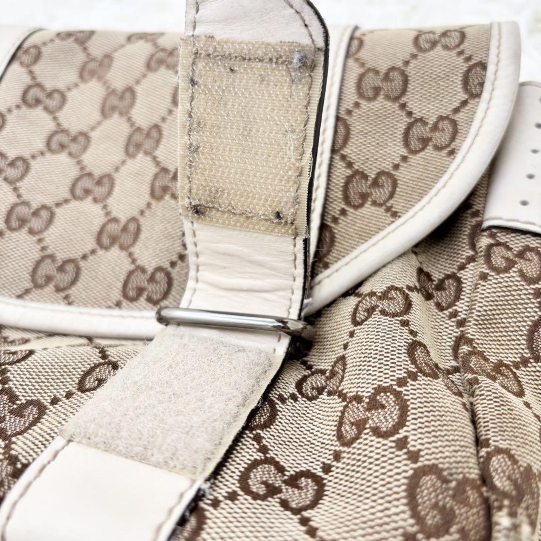 GUCCI Shoulder Bag Purse GG Canvas Leather White Brown Authentic
