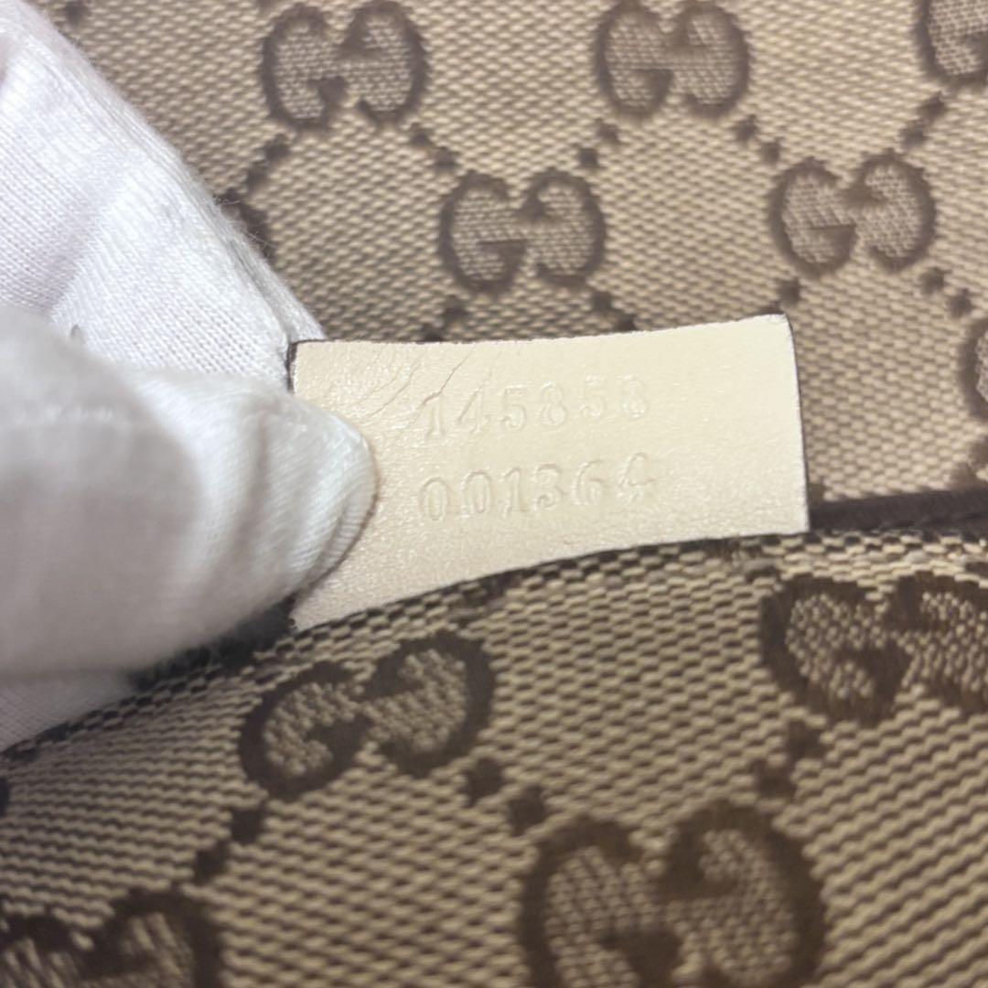 GUCCI Shoulder Bag Purse GG Canvas Leather White Brown Authentic