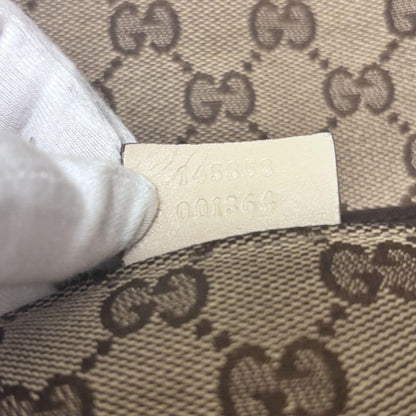 GUCCI Shoulder Bag Purse GG Canvas Leather White Brown Authentic