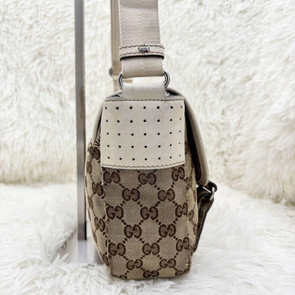 GUCCI Shoulder Bag Purse GG Canvas Leather White Brown Authentic