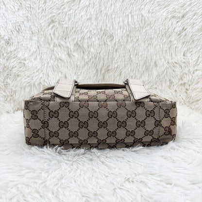 GUCCI Shoulder Bag Purse GG Canvas Leather White Brown Authentic