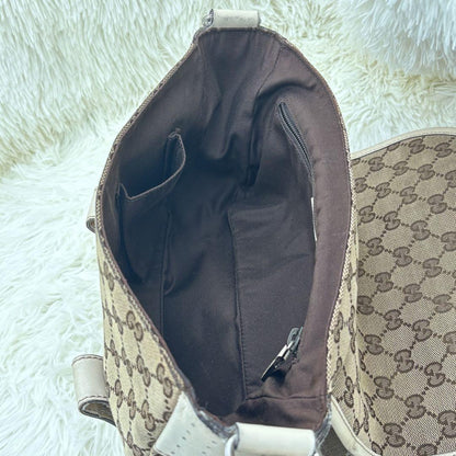 GUCCI Shoulder Bag Purse GG Canvas Leather White Brown Authentic