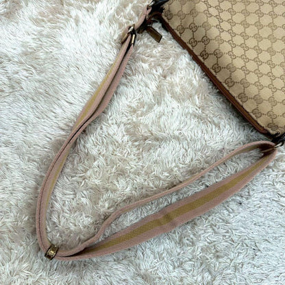 GUCCI Shoulder Bag Purse GG Canvas Leather Beige Gold Authentic