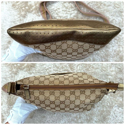 GUCCI Shoulder Bag Purse GG Canvas Leather Beige Gold Authentic
