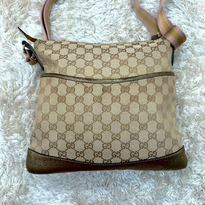 GUCCI Shoulder Bag Purse GG Canvas Leather Beige Gold Authentic