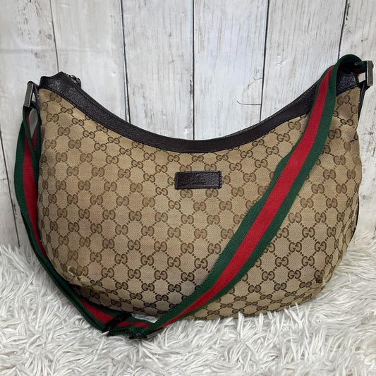 GUCCI Shoulder Bag Purse Sherry Line GG Canvas Brown Authentic