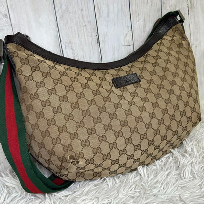 GUCCI Shoulder Bag Purse Sherry Line GG Canvas Brown Authentic