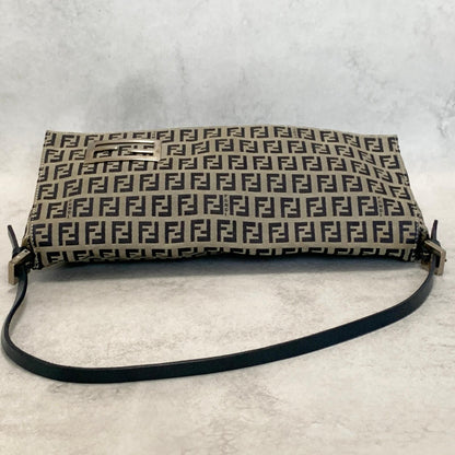 FENDI Shoulder Bag Baguette Zucchino FF Purse Canvas Leather Authentic
