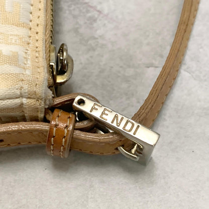 FENDI Handbag Shoulder Bag Zucchino Accessory Pouch FF Purse Canvas Leather Auth