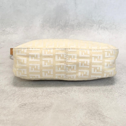 FENDI Handbag Shoulder Bag Zucchino Accessory Pouch FF Purse Canvas Leather Auth