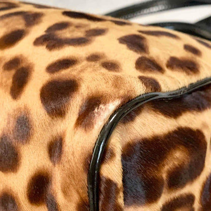 Dolce & Gabbana Sicily Handbag Shoulder Bag Leopard Purse Beige Brown Authentic