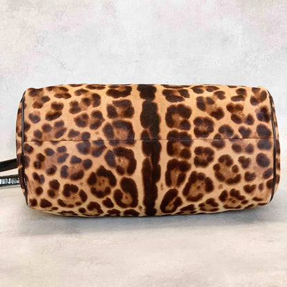 Dolce & Gabbana Sicily Handbag Shoulder Bag Leopard Purse Beige Brown Authentic