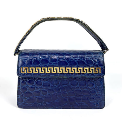 VERSACE Hand Bag Tote Purse Leather Blue Authentic