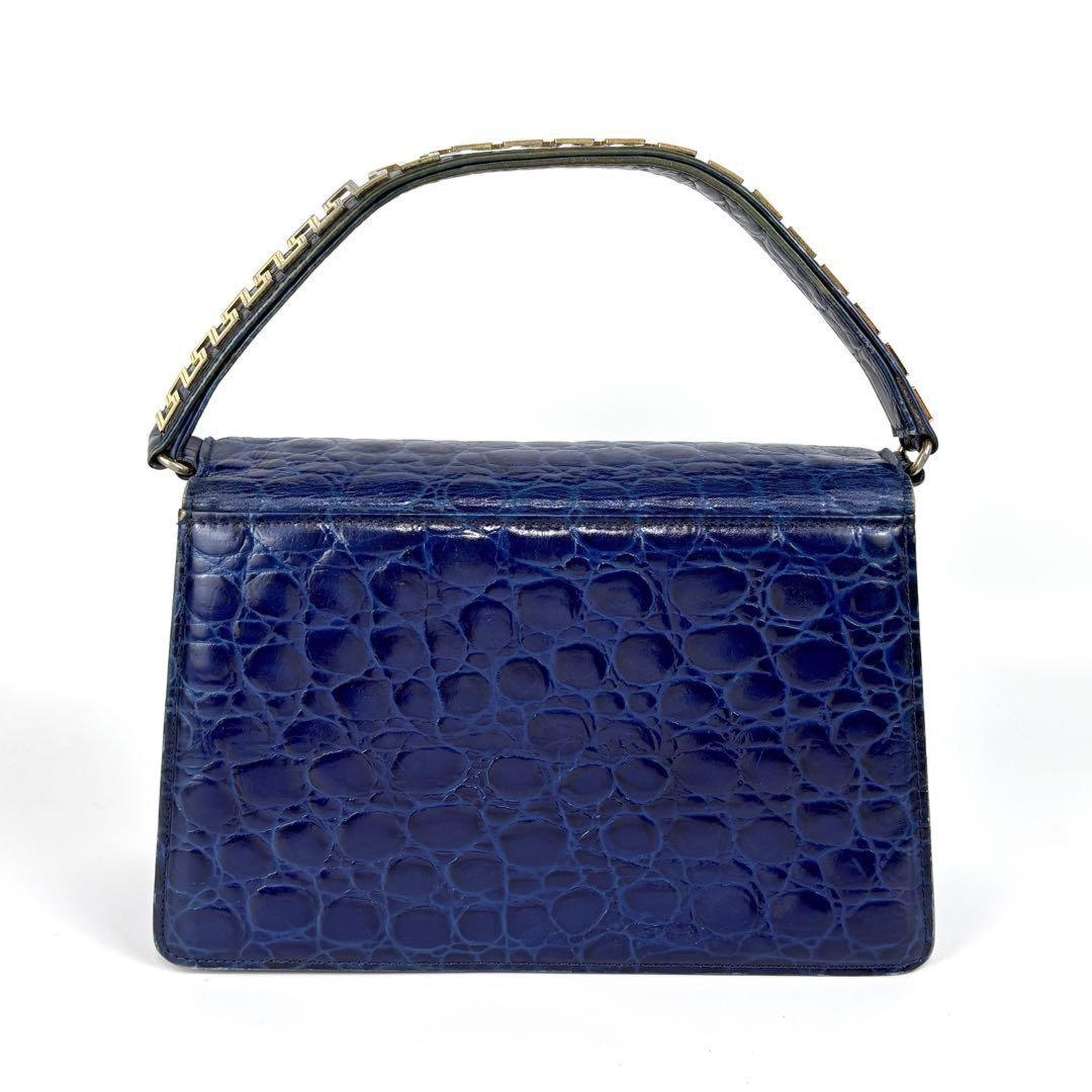 VERSACE Hand Bag Tote Purse Leather Blue Authentic