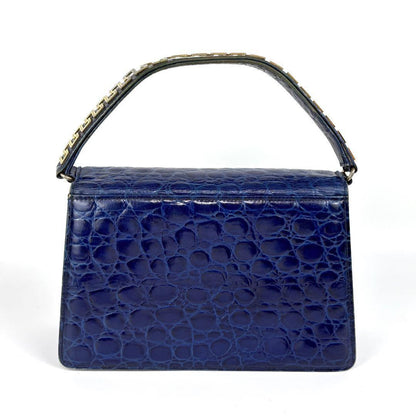 VERSACE Hand Bag Tote Purse Leather Blue Authentic