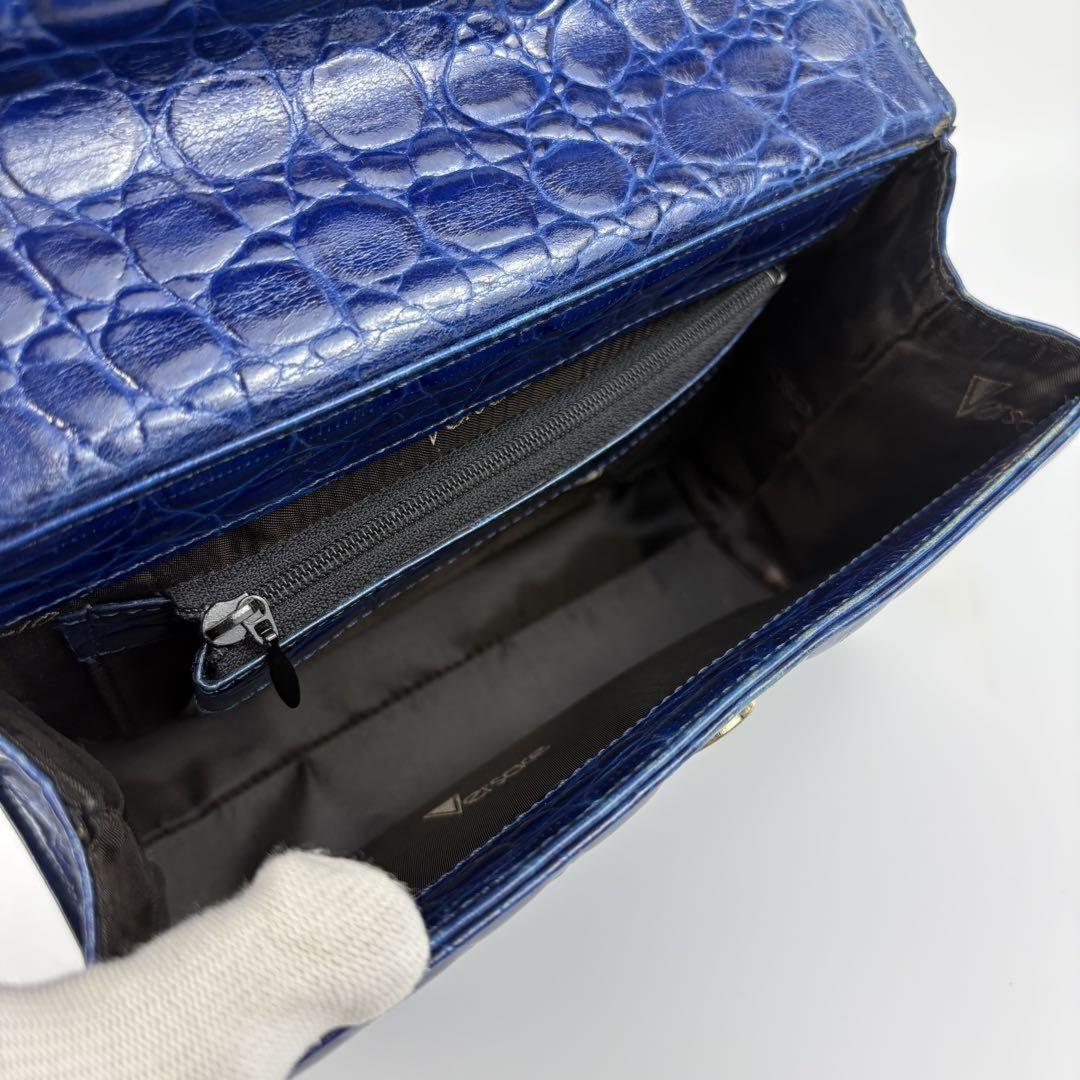 VERSACE Hand Bag Tote Purse Leather Blue Authentic