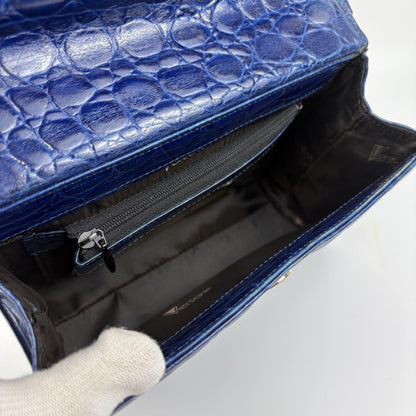 VERSACE Hand Bag Tote Purse Leather Blue Authentic