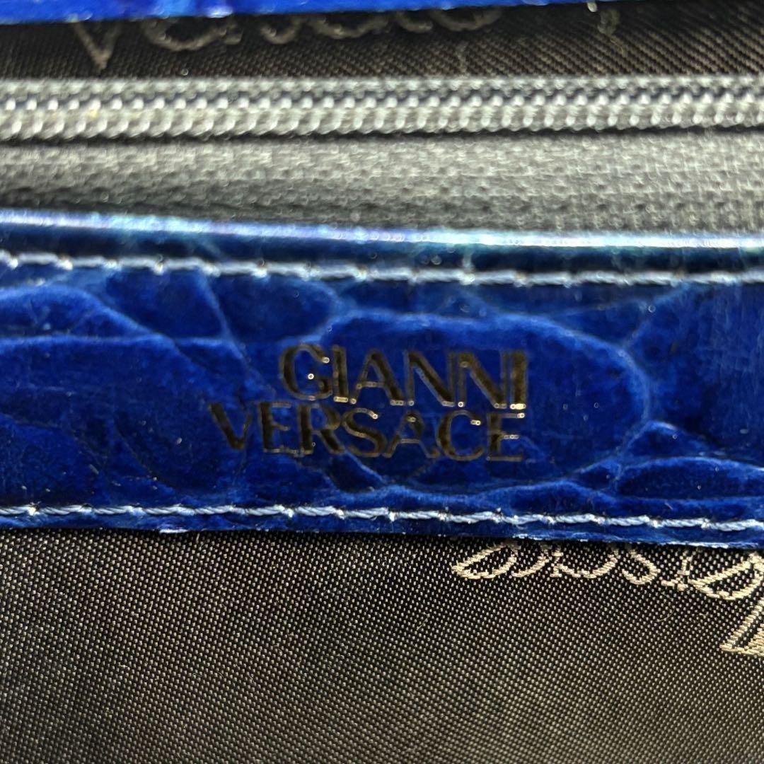 VERSACE Hand Bag Tote Purse Leather Blue Authentic