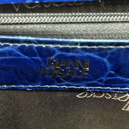 VERSACE Hand Bag Tote Purse Leather Blue Authentic