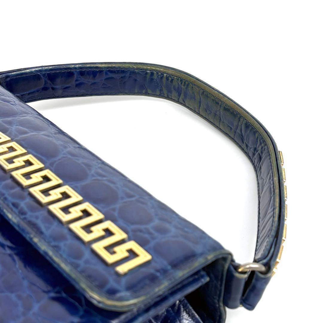 VERSACE Hand Bag Tote Purse Leather Blue Authentic
