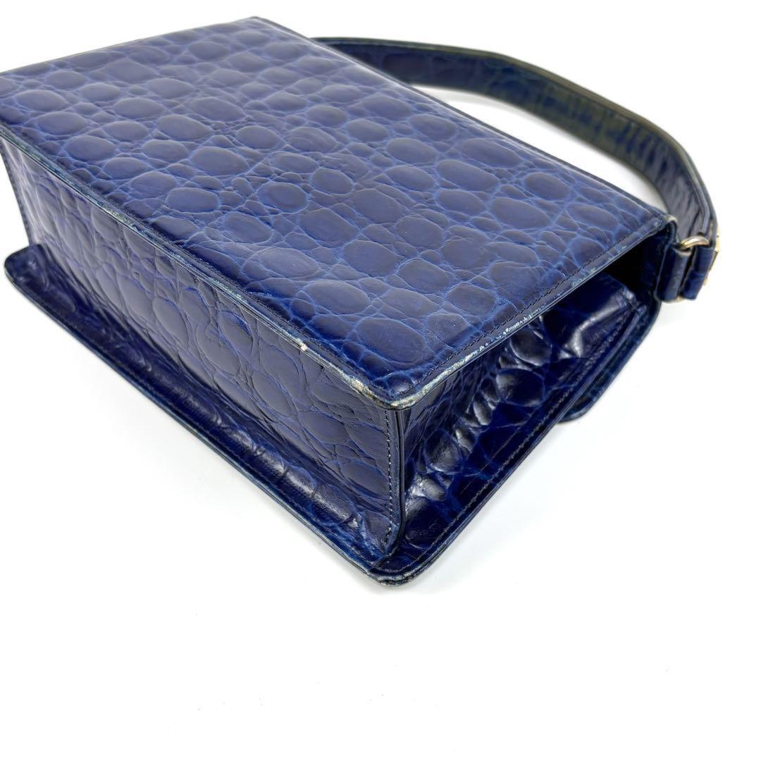 VERSACE Hand Bag Tote Purse Leather Blue Authentic
