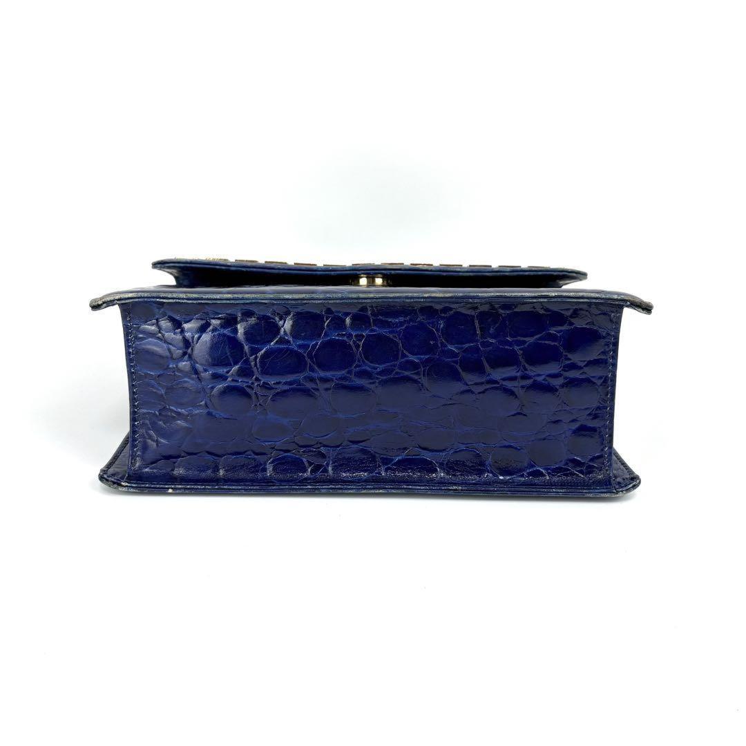 VERSACE Hand Bag Tote Purse Leather Blue Authentic